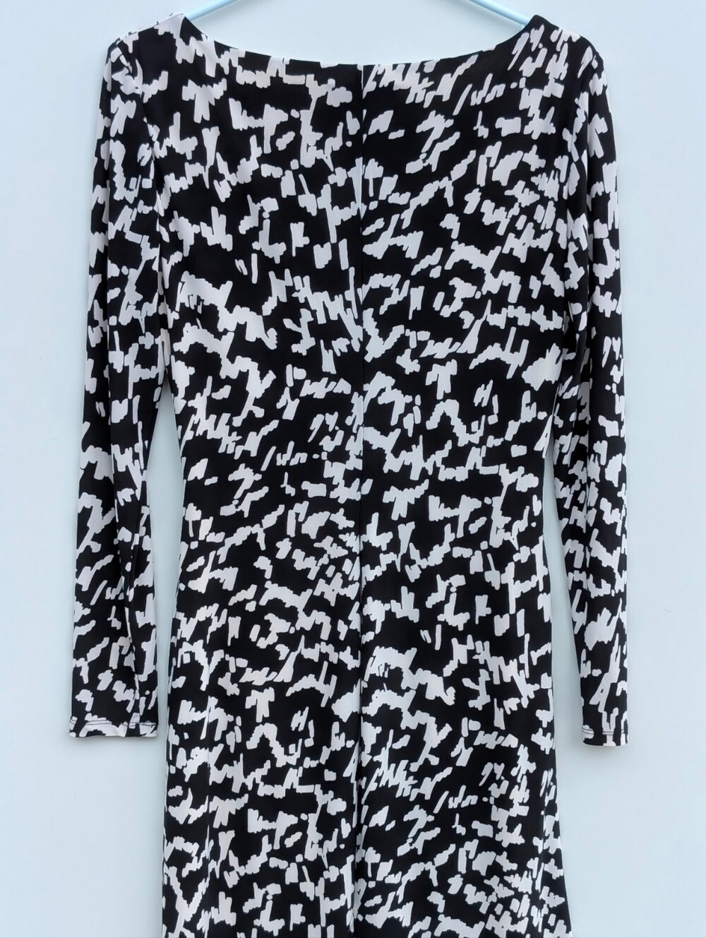 Lauren Ralph Lauren Black White Abstract Print Ruched Long Sleeve Sheath Dress